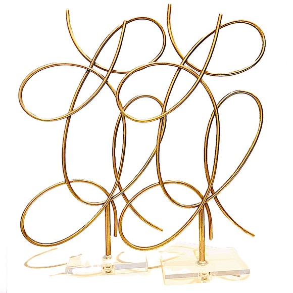 Gold Metal Swirl Abstract Sculpture Set of 2